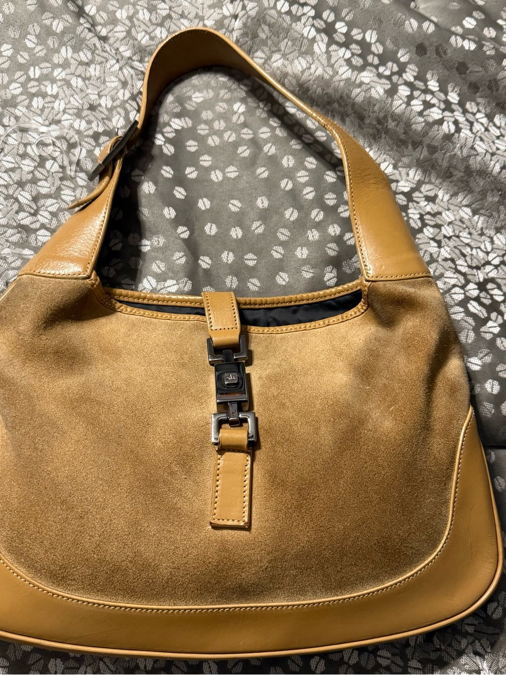 Gucci Jackie Tan Suede & Leather Shoulder Bag with Silver-Tone Hardware